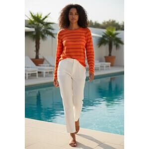 Enza Costa Cashmere Sweater Small Orange Red Stripe Lightweight Knit NWOT